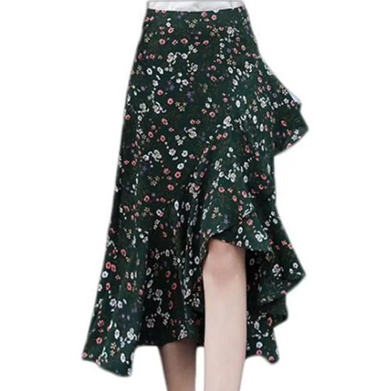 

Falda Midi plisada con estampado Floral para mujer, falda elstica con estampado de puntos y hojas,W6 para verano, 2020