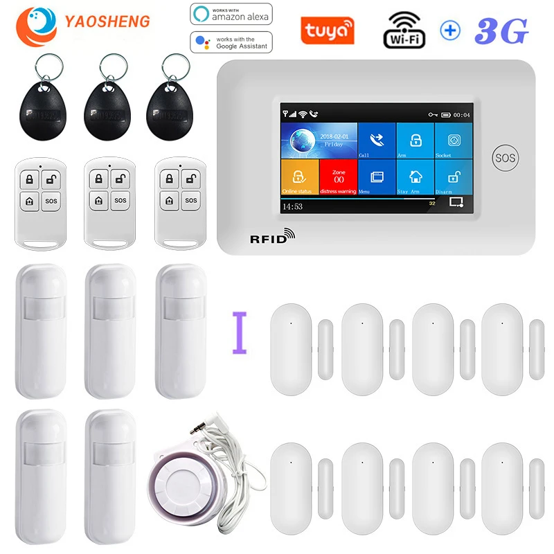 4.3 Inch WIFI 3G GSM Wireless Burglar Home Security Alarm System With Motion Sensor TUYA App Compatible With Alexa & Google home