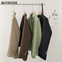 bgteever casual basic notched collar solid suit jackets female single breasted loose women blazer autumn winter outwear 2021