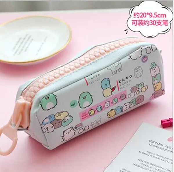 Pink Fashion PU leather Pencil Case Korean Canvas Cute Kawaii Pen Bag Big capacity pencil Pouch School Stationery Gift - Цвет: Pink