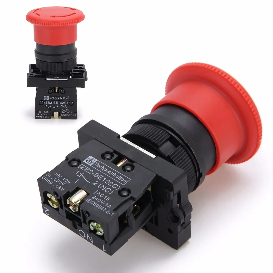 

ZB2-BE102C P172 220V 10A Red NC 22mm Emergency Stop Mushroom Push button switch XB2-ES542 Control electrical starter switch