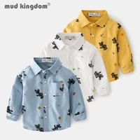 mudkingdom boys shirts cartoon turn down collar long sleeve button pocket casual tops for kids spring autumn fashion clothes