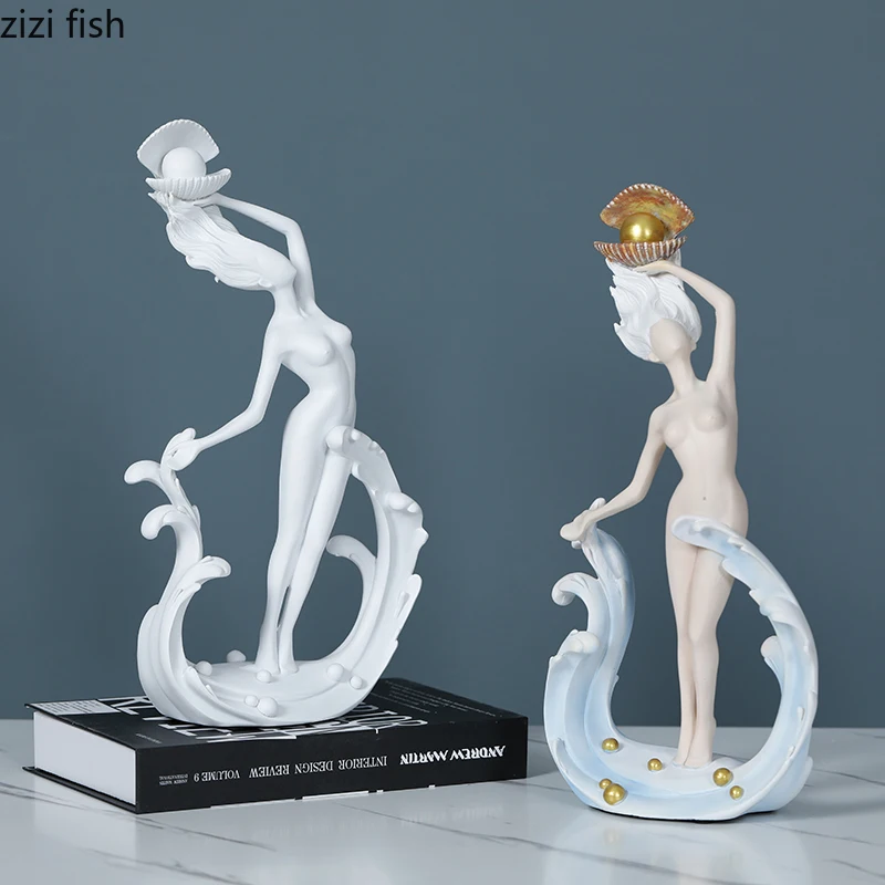 Фигурка из смолы украшения статуя девушки ракушки скульптура модель рукоделие