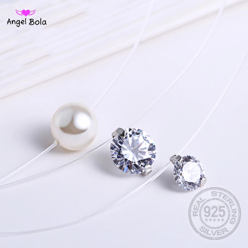 Новинка 925 Серебряное прозрачное ожерелье лески прозрачный циркон кулон