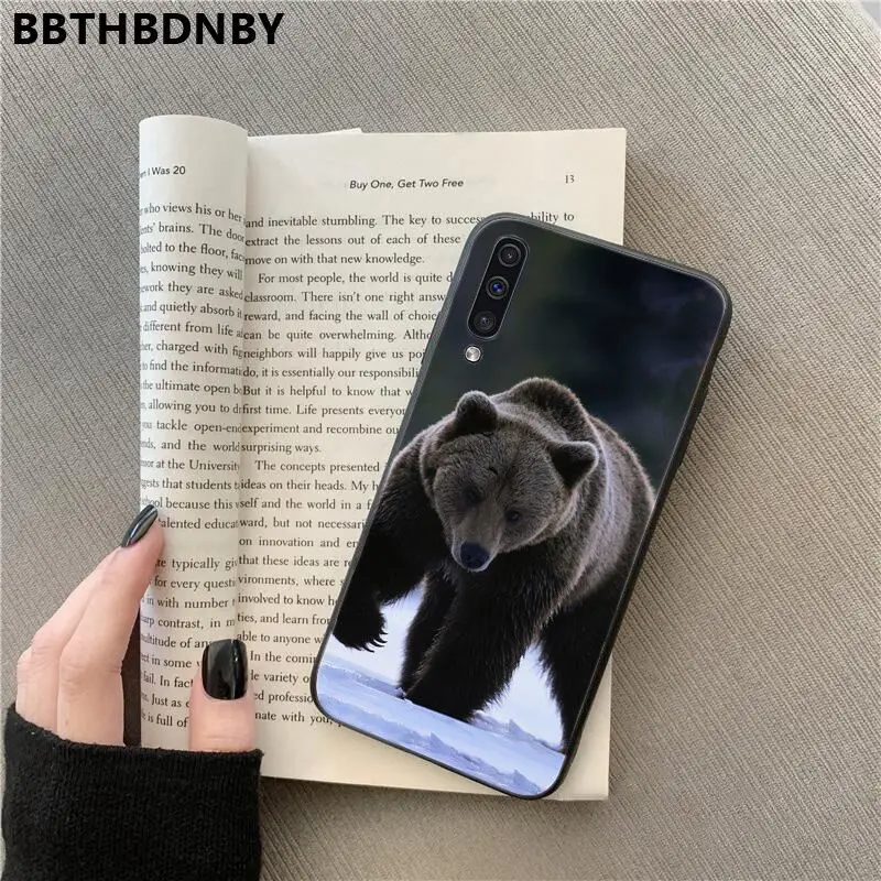 Для samsung a50 медведь Smart Cover Черная мягкая крышка чехол для телефона обратите