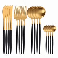 black tableware stainless steel cutlery set forks knives spoons kitchen dinner set fork spoon knife gold dinnerware set 16 pcs
