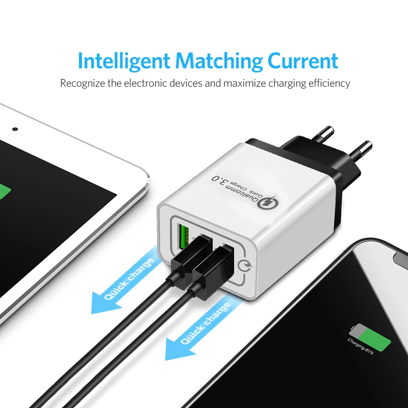 Rockspace Быстрая зарядка QC 3 0 Смарт Быстрое USB настенное зарядное устройство для Xiaomi