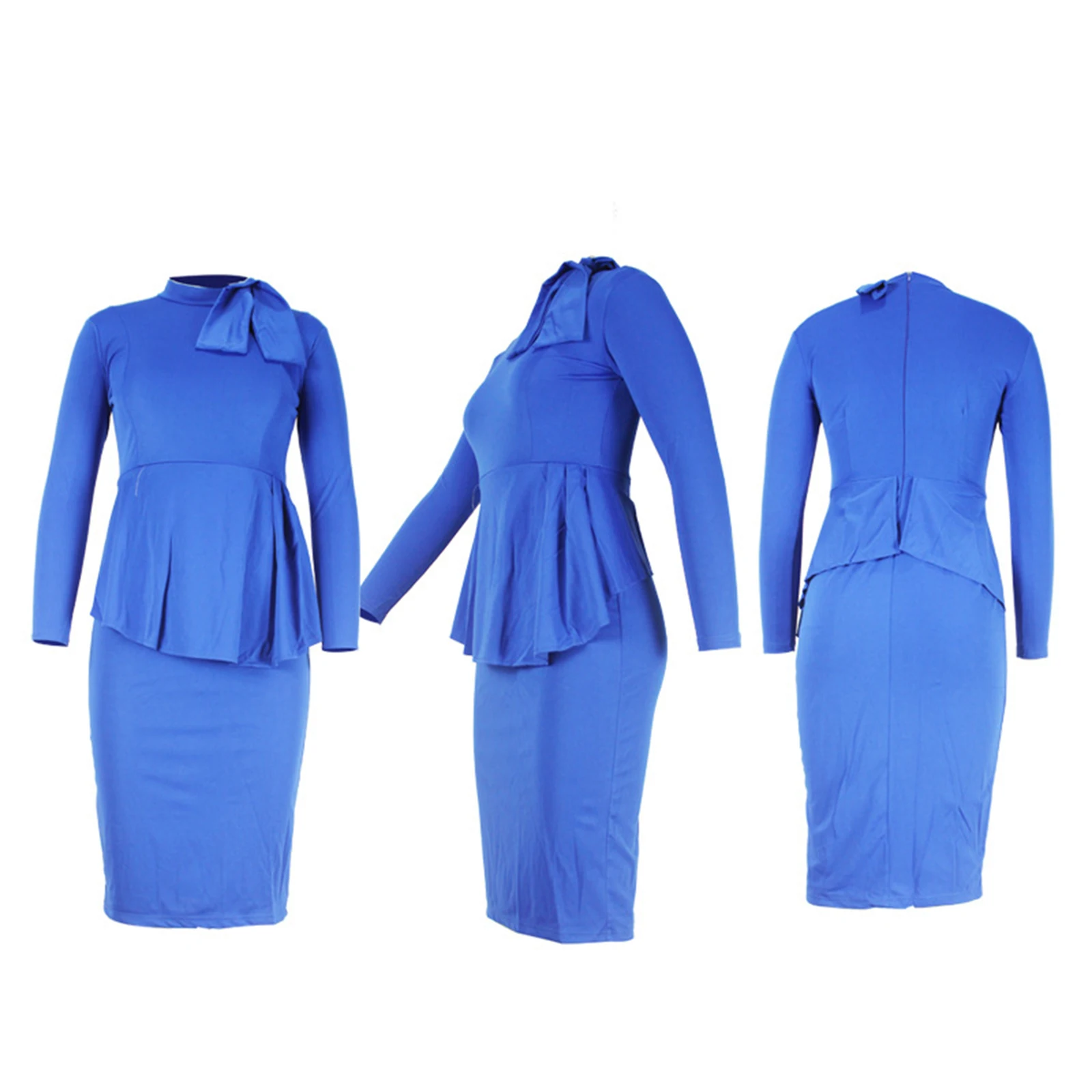 

Female Dress, Women s Solid Color Round Collar Long Sleeve One-Piece for Spring Fall, Red/Light Blue/Light Green/Dark Blue