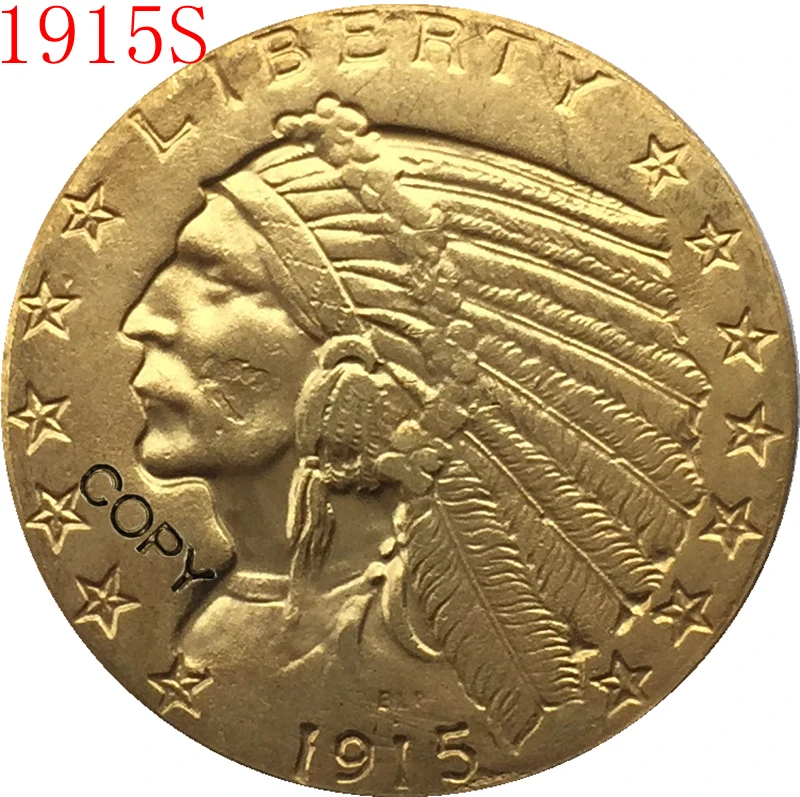 24 K позолоченный 1915 S $5 золото индийская половина монета с изображением орла