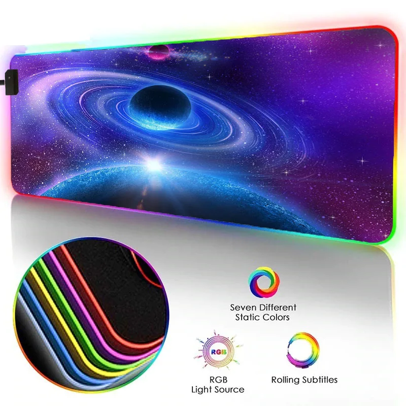 

XGZ Gaming Mouse Pad Starry Sky Moon Pattern RGB Large Mouse Pad LED Luminous Color Lighting Wireless Mouse Pad Desk Mat
