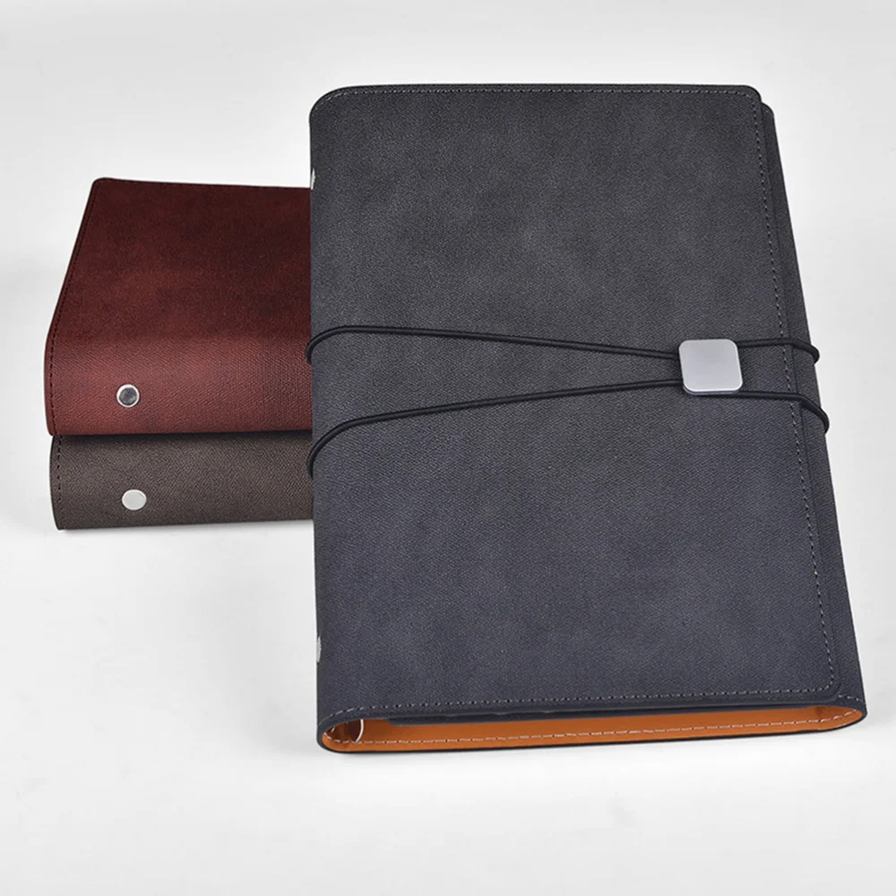 

Business A5 Notebook Creative Diary PU Leather 3-fold Memo Daily Notepad Coins Pen Holder with Strap for Meeting Travel (Grey)