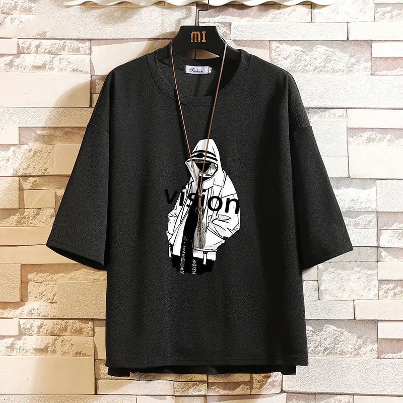 

Summer quarter sleeve t-shirt men's loose Korean fashion short sleeve plus fat oversize 5.7 middle sleeve clothes