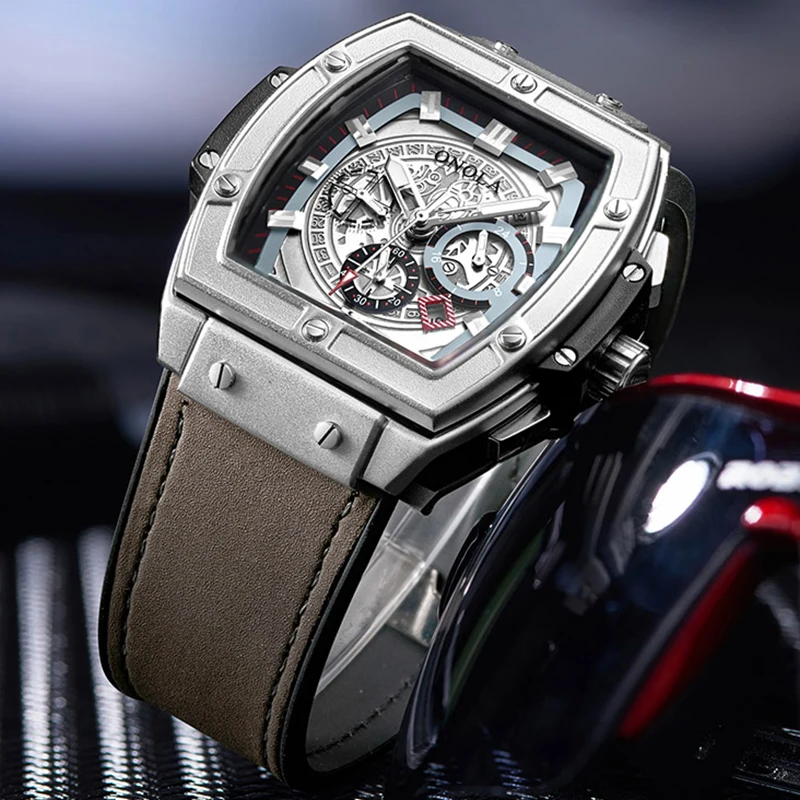 Мужские механические часы ONOLA роскошные брендовые светящиеся квадратные большой