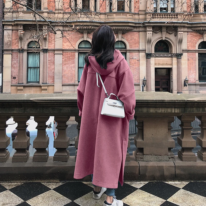 

Oversize Woolen Jacket 2020 Winter New Women's Hooded Double-sided Woolen Loose Quality Casual Woolen Coat Women's Jacket