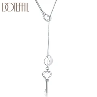 doteffil 925 sterling silver 18 inches heart shaped key snake chain necklace for women fashion wedding party charm jewelry