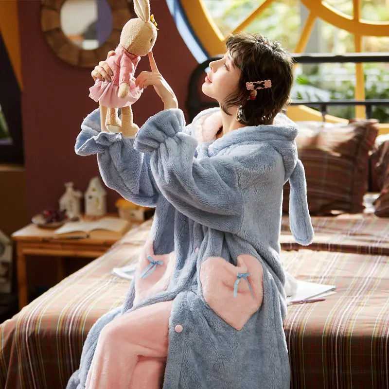 2020 осенне-зимняя женская ночная рубашка с капюшоном и оборками теплая Фланелевая
