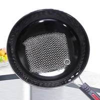 square stainless steel cast iron skillet cleaner with hanging ring practical efficient chainmail cleaning scrubber kitchen acces