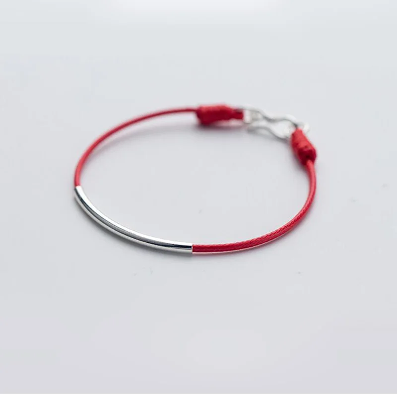Red Elfoplatasi 925 Твердые Настоящее Стерлинговое серебристый, черный красный веревочный браслет 15, 16, 17, 18, 19 см для жены для девушек ювелирные изделия XY950 - Окраска металла: Red