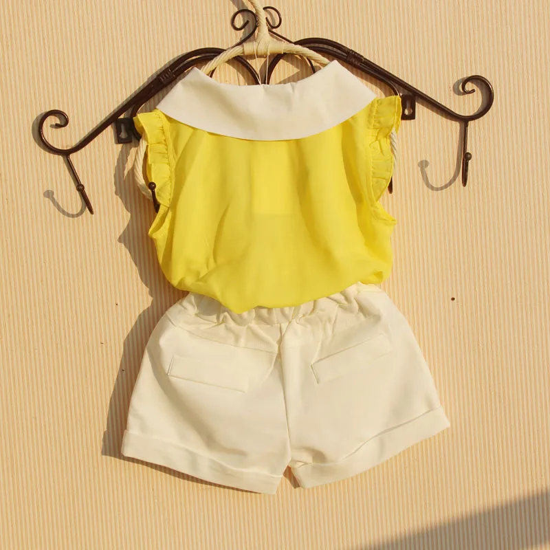 Блузка для девочек летняя детская одежда однотонная шифоновая рубашка с