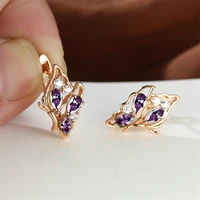 elegant love wing butterfly purple zircon rose gold color clip on hoop earrings for women party accessories banquet jewelry gift