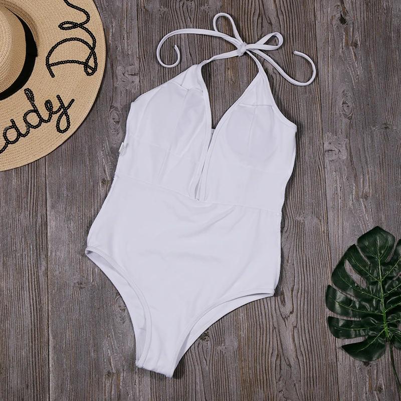 Одноцветный купальник с открытой спиной сдельный женский топ бретелькой через