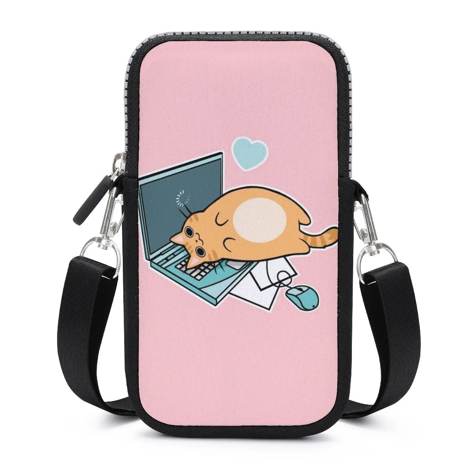 

Cute Laptop Cat Heart Shoulder Bag Lazy Animals Reusable Office Mobile Phone Bag Female Gifts Purse