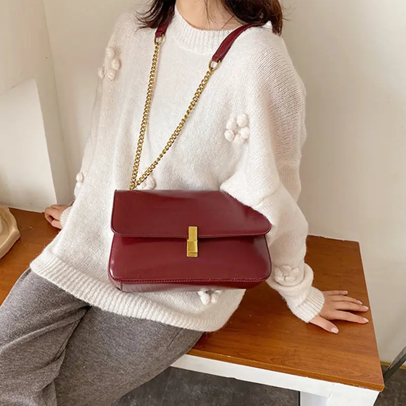 2020 модные однотонные женские сумки через плечо из искусственной кожи сумка