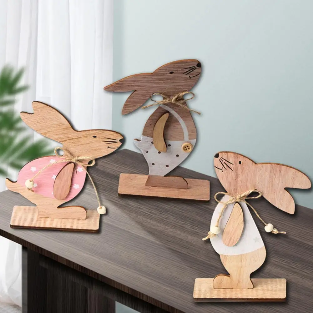 

Ornament Lightweight Detachable Wood Easter Rabbit Crafts for Easter Bedroom Room Decoration Office Ornament
