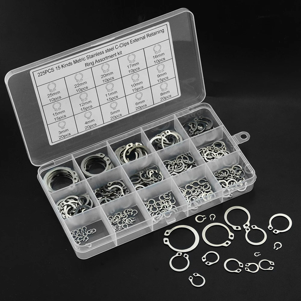 225 шт./компл. 304 внутренние и внешние Стопорные стопоры из нержавеющей стали шайбы