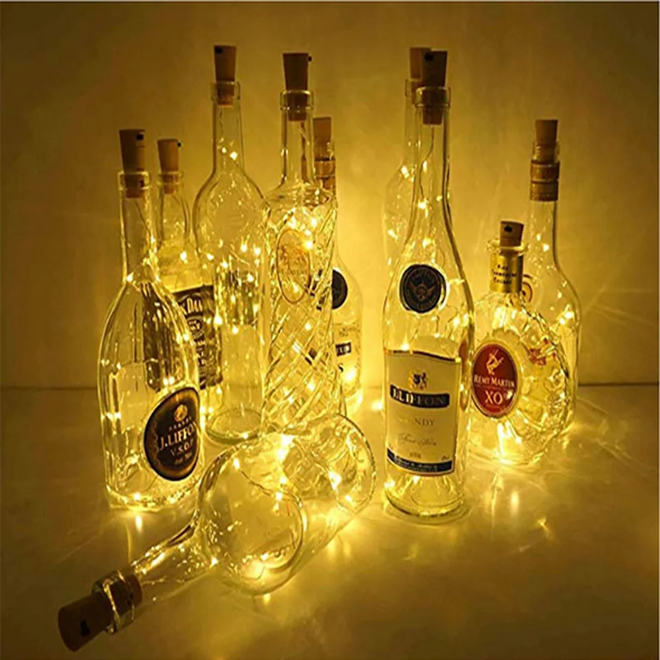 

String led Wine Bottle with Cork 20 LED Bottle Lights Battery Cork for Party Wedding Christmas Halloween Bar Decor Warm White
