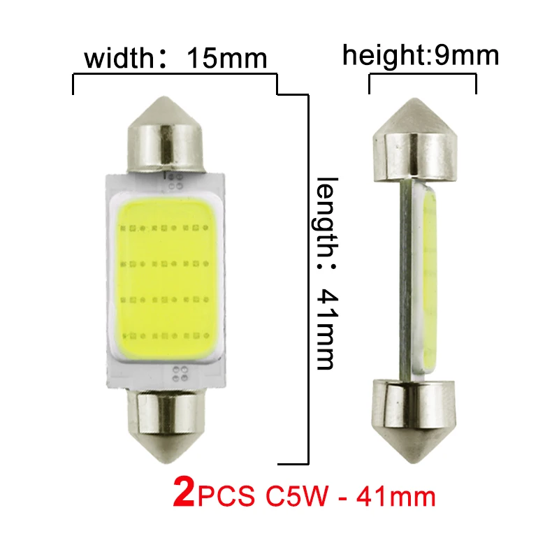 2pcs Festoon-41mm 2x автомобильный C5W светодиодный COB лампочка гирлянда 31 мм 36 мм 39 мм 41 мм 12 В 6500 к белый C10W COB светодиодный светильник для интерьера купольная лампа для чтения номерных знаков - Испускаемый цвет: 2pcs Festoon-41mm