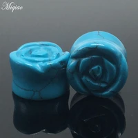 miqiao 2pcslot blue ear expander carved rose flower ear tunnel ear expander human body piercing jewelry