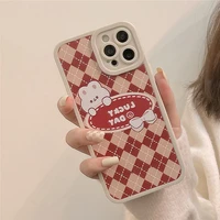 retro kawaii rabbit plaid geometry art japanese phone case for iphone 13 12 11 pro max xs max xr x 7 8 plus case cute soft cover
