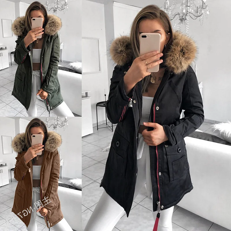 

new wool collar coat hooded fashion casual coat female
