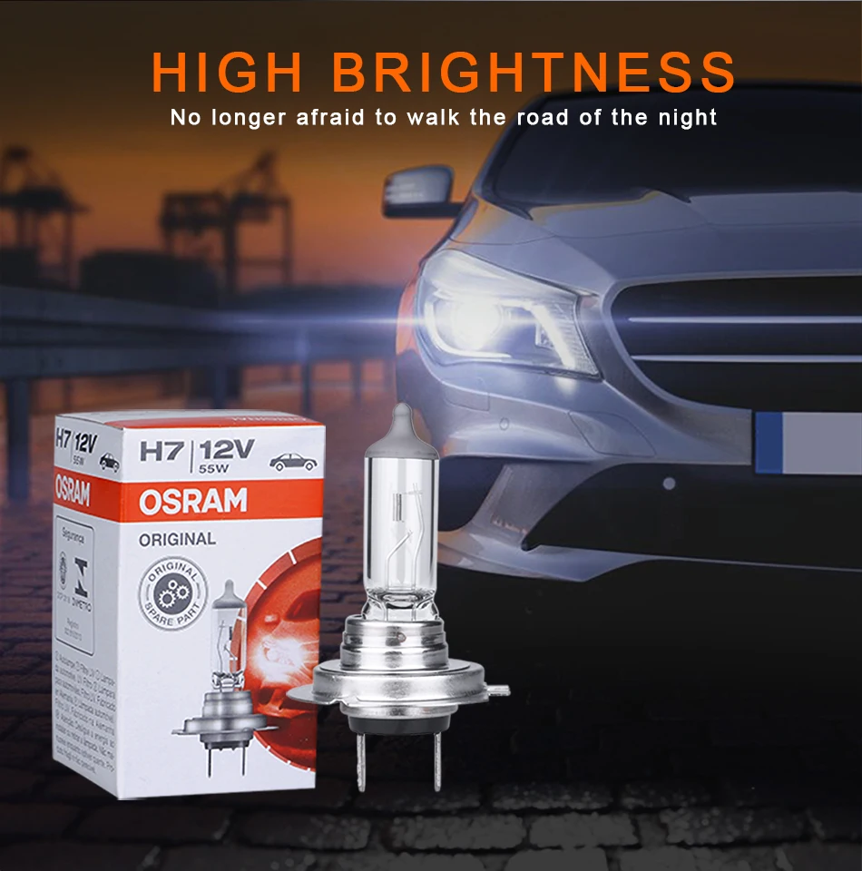 Автомобиль OSRAM лампы 55 Вт H7 галогенная H11 Противотуманные огни H27 880 881 Противотуманные фары 12V 27W Белый Atuo фар 642101 64211CLC 1 предмет