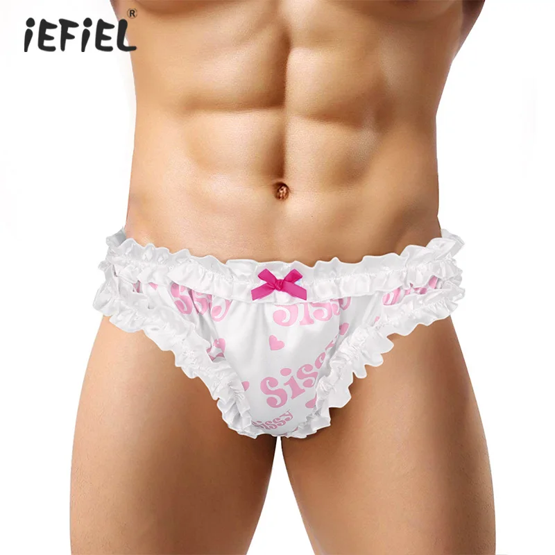 

iEFiEL Sexy Mens Briefs Satin Sissy Panties Lingerie Super Frilly Ruffled High Cut Sissy Knickers Bloomers Briefs Gay Underwear