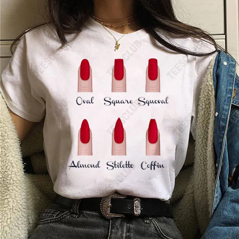 

WA42 Women T Shirt Personality Nail Art Print T-shirt Fun Summer Short-sleeve Women's T-shirt Girls Tee Female Tops Tee