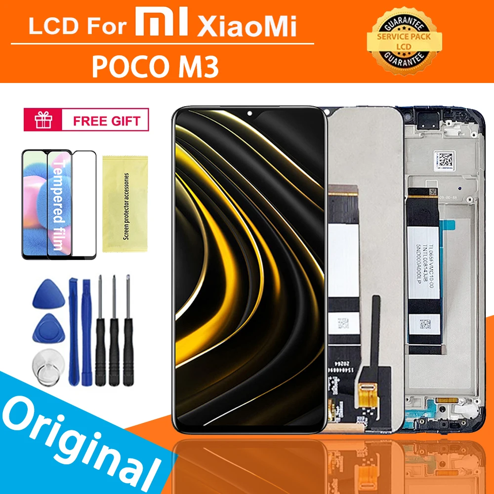 

ЖК-дисплей 6,53 ''для Xiaomi Poco M3, ЖК-дисплей с сенсорным экраном и дигитайзером в сборе для XIAOMI Pocophone M3 M2010J19CG, дисплей, оригинал
