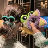 new kawaii women elastic hair rubber head accessories cartoon plush frog rabbit cat stuffed animal scrunchie girl hair band