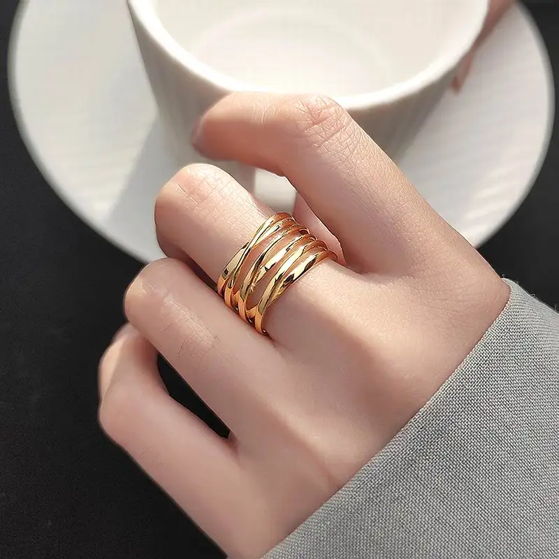 

Fashion Metallic Multilayers Criss Wide Rings For Women Etrendy Personality New Jewelry Open Ring