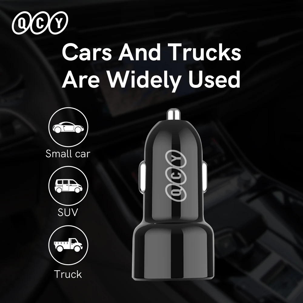 

QCY 30W Dual Port Quick Car Charger QC3.0 Metal Shrapnel Car Adapter for iPhone13 12 Pro Huawei Xiaomi Samsung Fast Car Charger