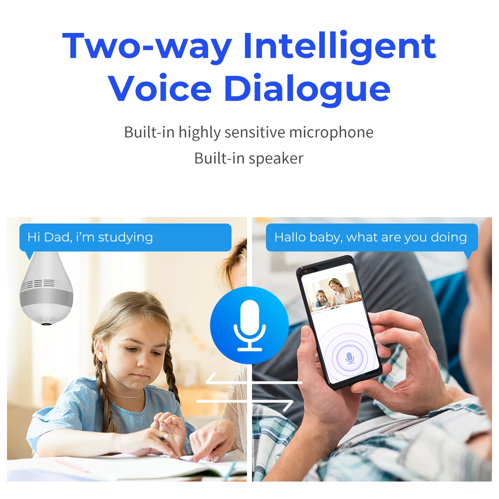 Беспроводная панорамная Wi-Fi камера рыбий глаз с углом обзора 360 ° 1080P HD IP-камера
