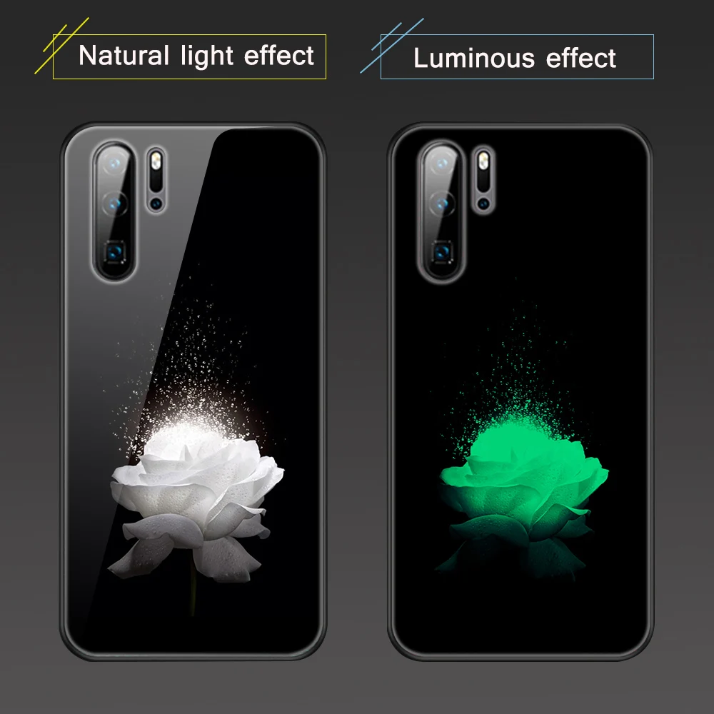 

Heart Queen Case for Huawei P30 P20 P40 Lite Pro P Smart Pro Plus 2019 2020 Luminous Glass Phone case Mate 30 20 Lite Pro Cover