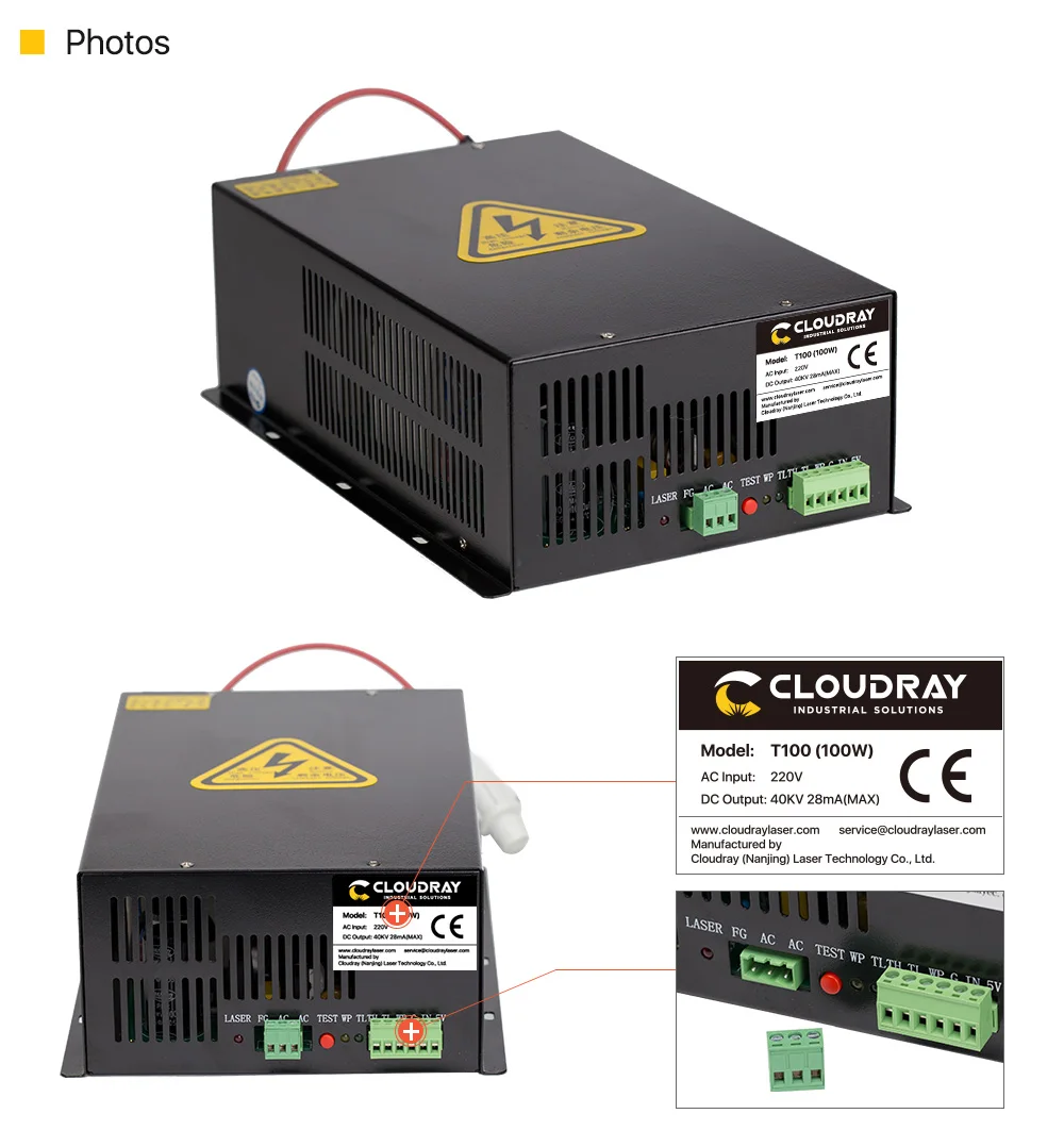Cloudray 80 Вт-100 Вт CO2 лазерный источник питания для CO2 лазерной гравировки и резки HY-T100 T/W Plus серия длинная гарантия