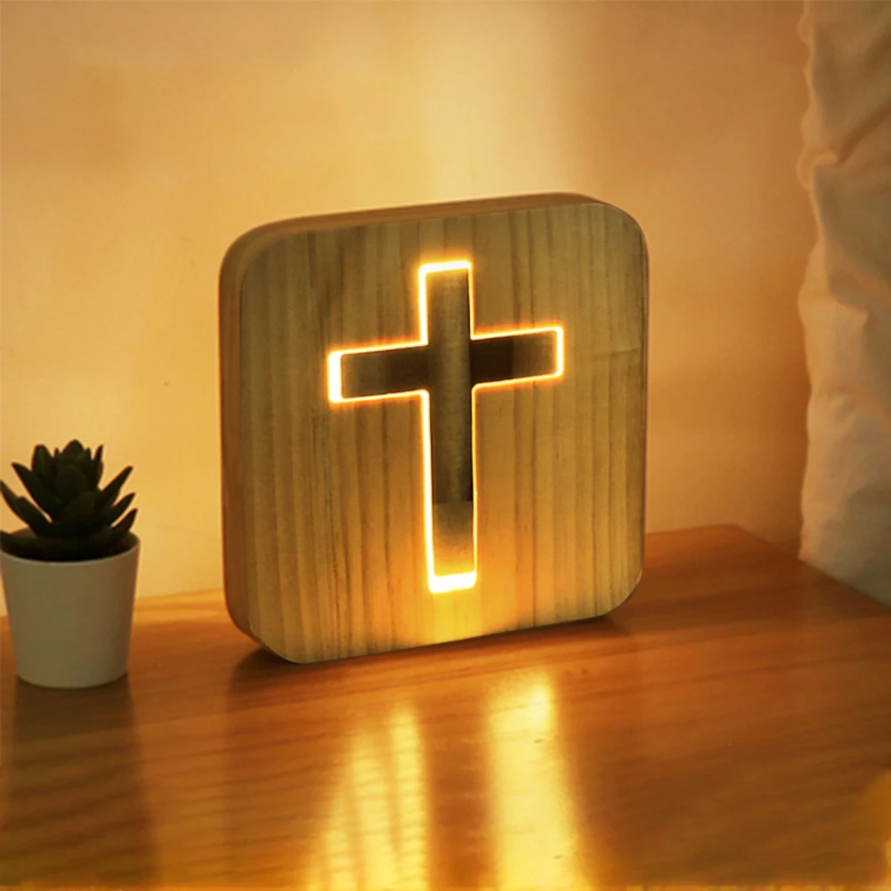 

USB 3D LED Wood Night Light jesu cross christiana 3D Illusion Luminaria Lamp Gifts For Christian religious Catholicism Orthodox