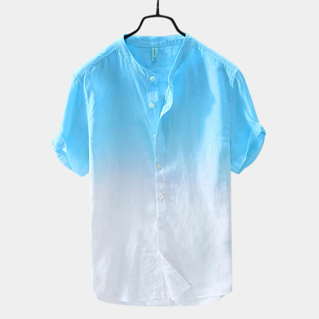 

Men's Shirts chemise homme Casual Short sleeve shirt Breathable Collar Hanging Dyed Gradient Cotton Blouse Tops Camisa masculina