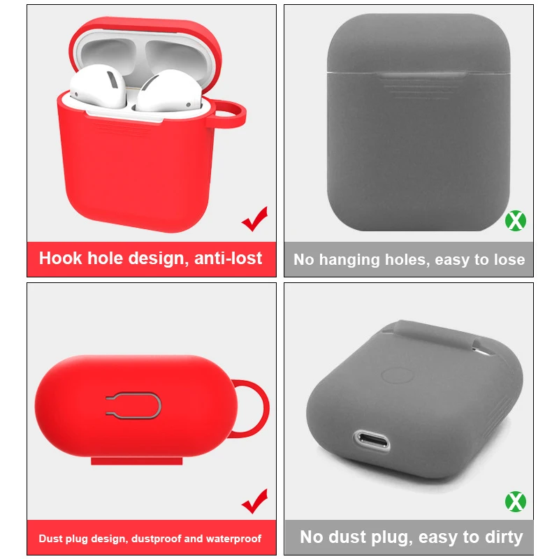 

Soft Silicone Earphone Cases For Airpods 2 1 Protetive Wireless Bluetooth Earphone Coque For Apple Air Pods 2 1 Cover With Hook