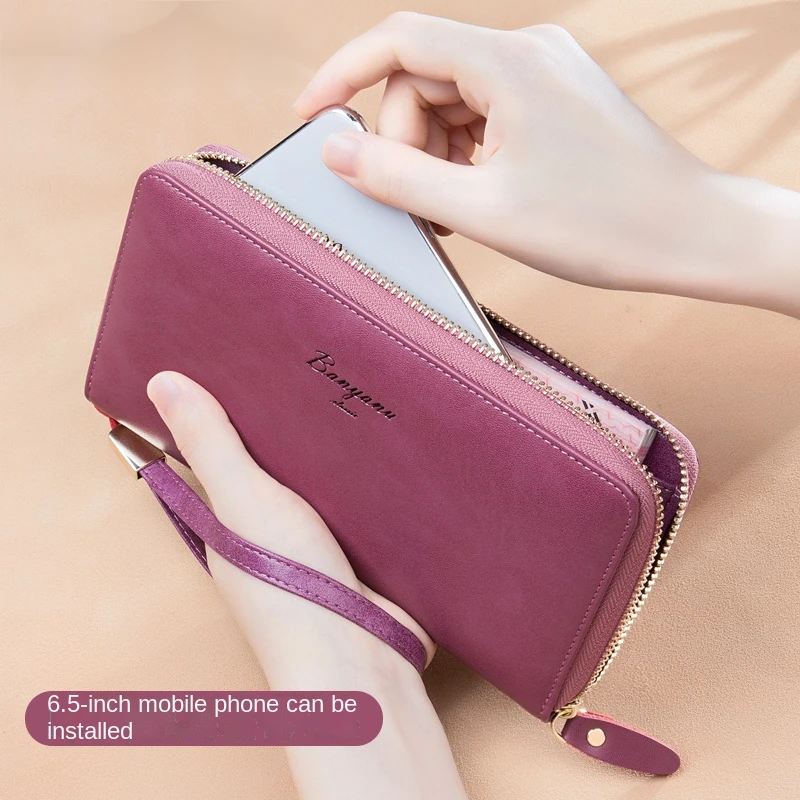 

cowhide Women's Wallet Female Long New Style Fashion Leather Zip Wallet Clutch Handphone-Friendly