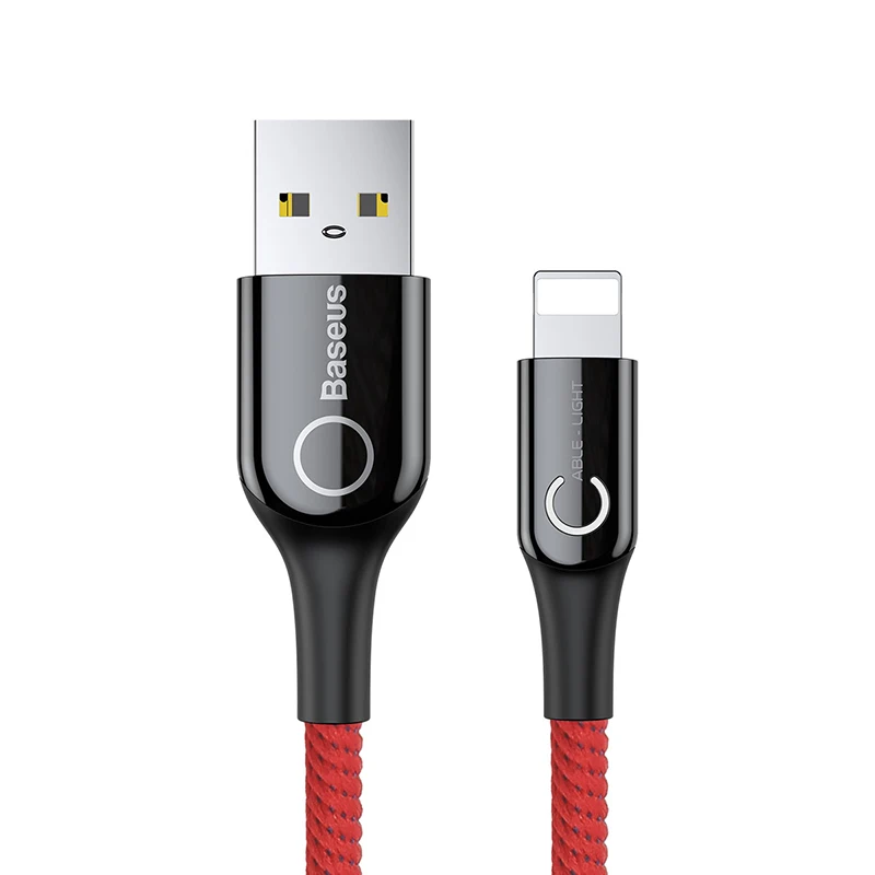 Светодиодный usb-кабель Baseus для iPhone XS Max, XR, X, 8, 7, 6, 6S Plus, SE, автоматическое отключение, 2.4A, кабель для быстрой зарядки, кабель для передачи данных - Цвет: Красный