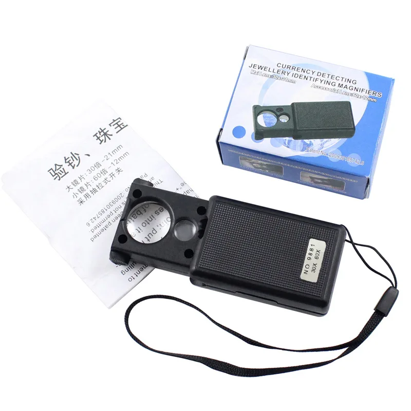

Mini LED Magnifying Glass 30X Illuminated Handheld Magnifier Jewelry Pocket Magnifier With LED And UV Light^